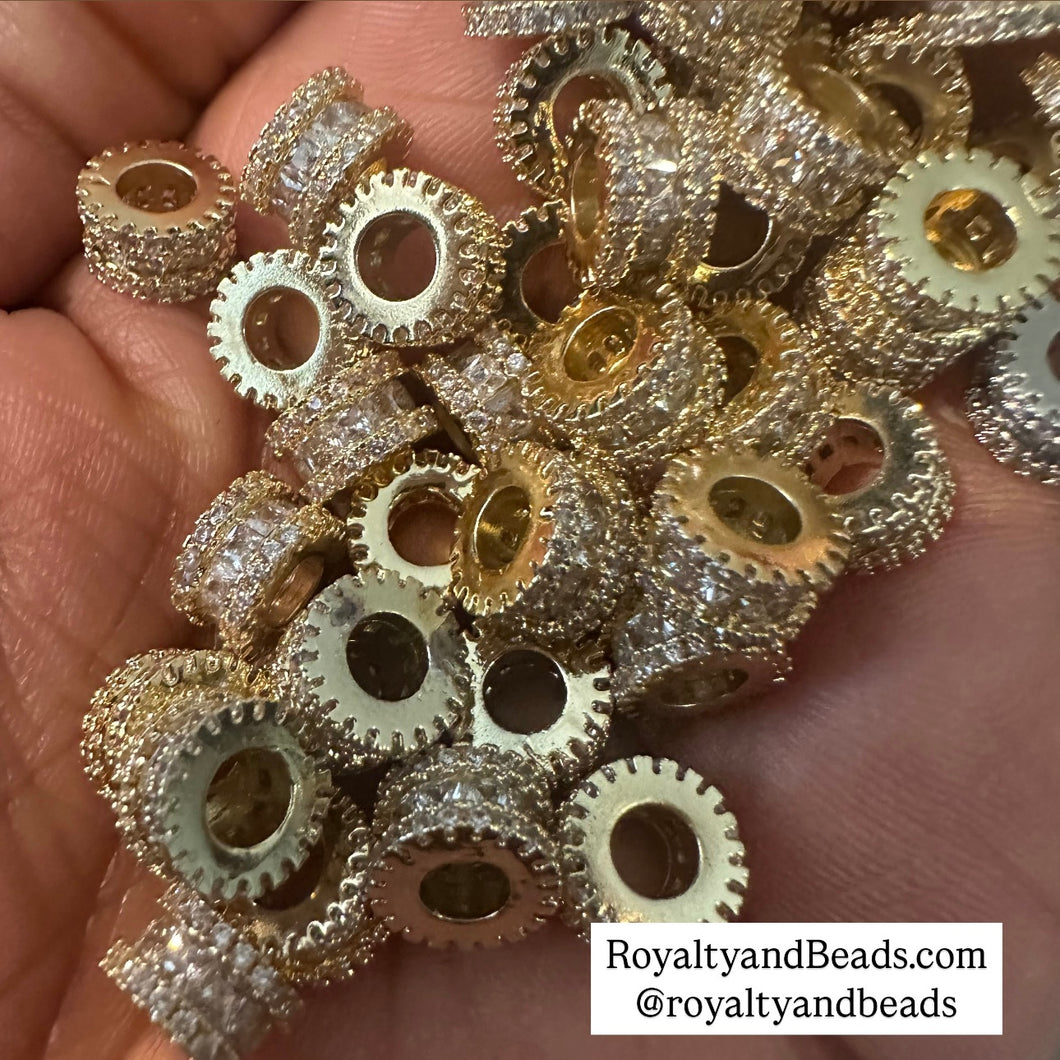 3 gold and clear pave beads 8mm