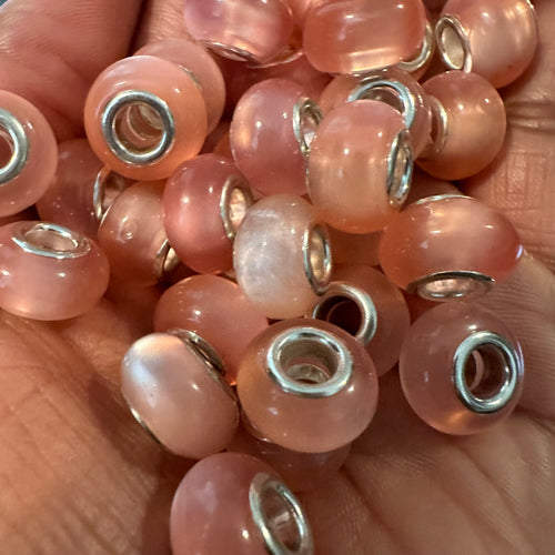 10 pink big hole beads