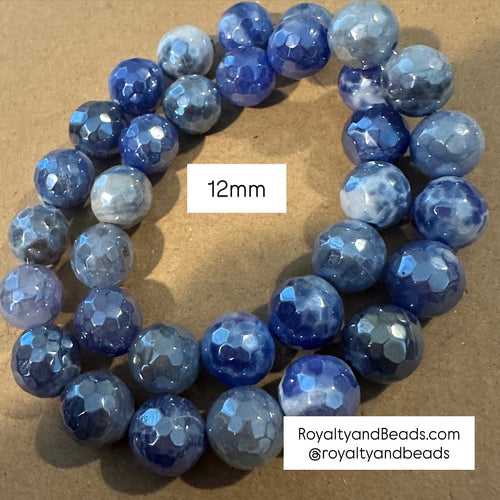 Blue and white agate beads 12mm