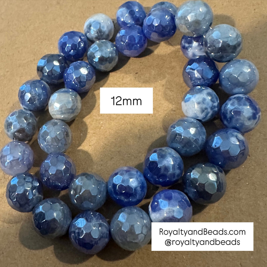 Blue and white agate beads 12mm