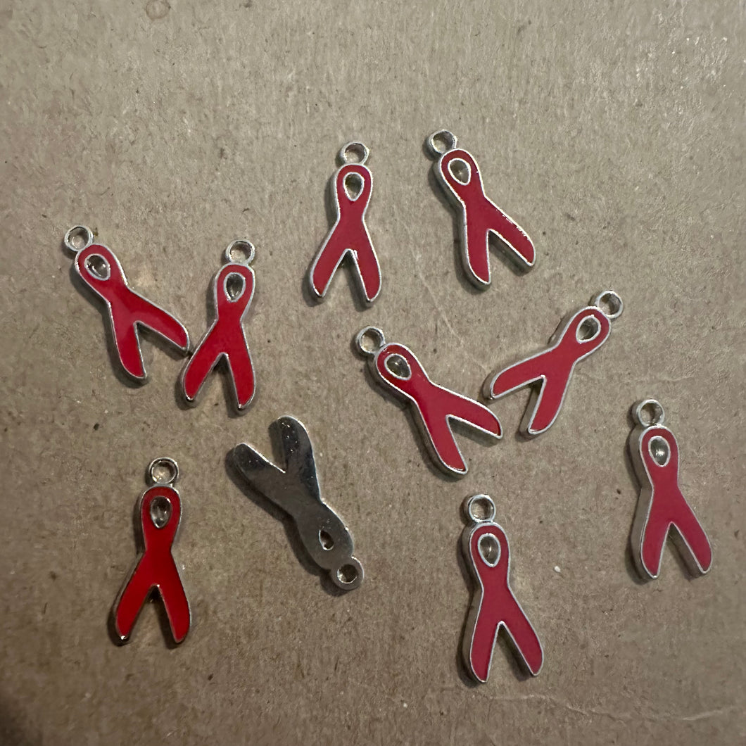 10 red ribbon charms.