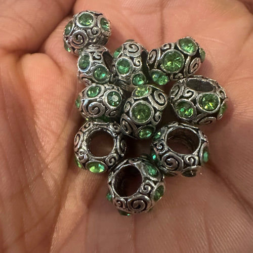 10 green rhinestone spacers