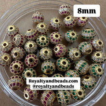 Load image into Gallery viewer, Pink and green Pave bead spacers 8mm