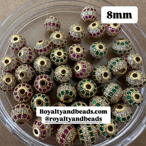 Pink and green Pave bead spacers 8mm