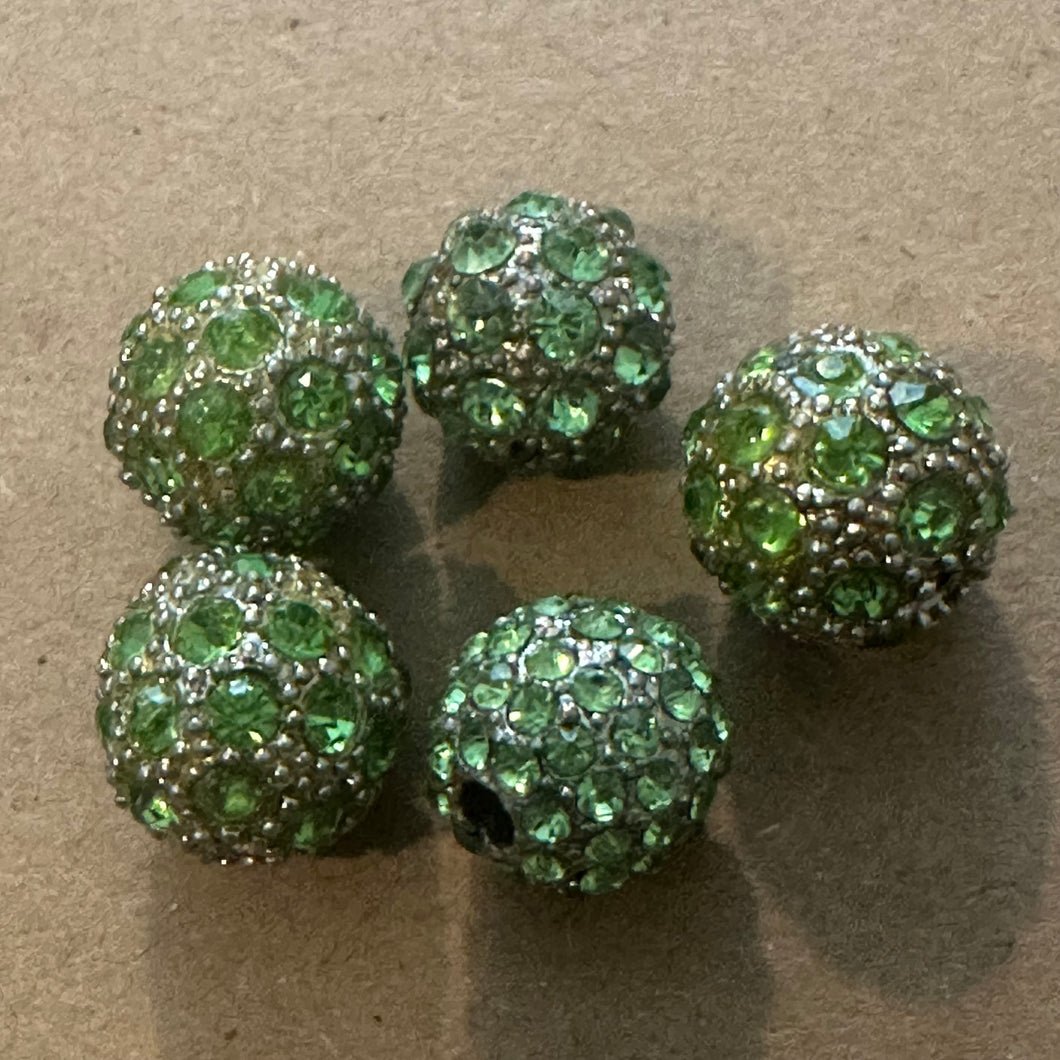 5 green rhinestone beads