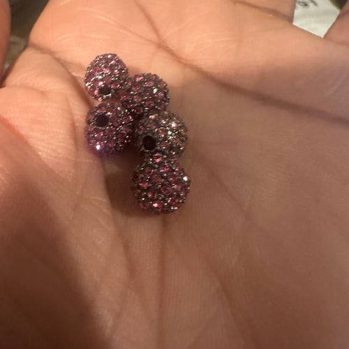 5 pink rhinestone beads 8mm*