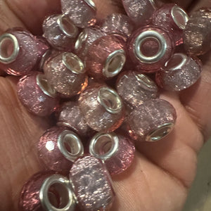 10 pink big hole beads