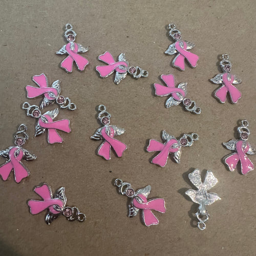 Pink cancer angel wing charm.