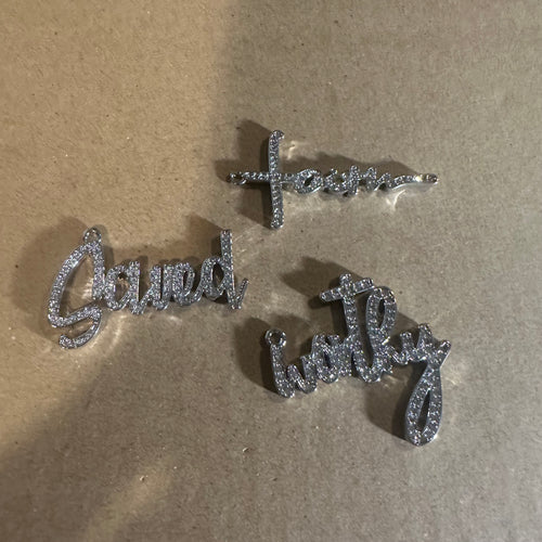 3 pave word charms (silver)