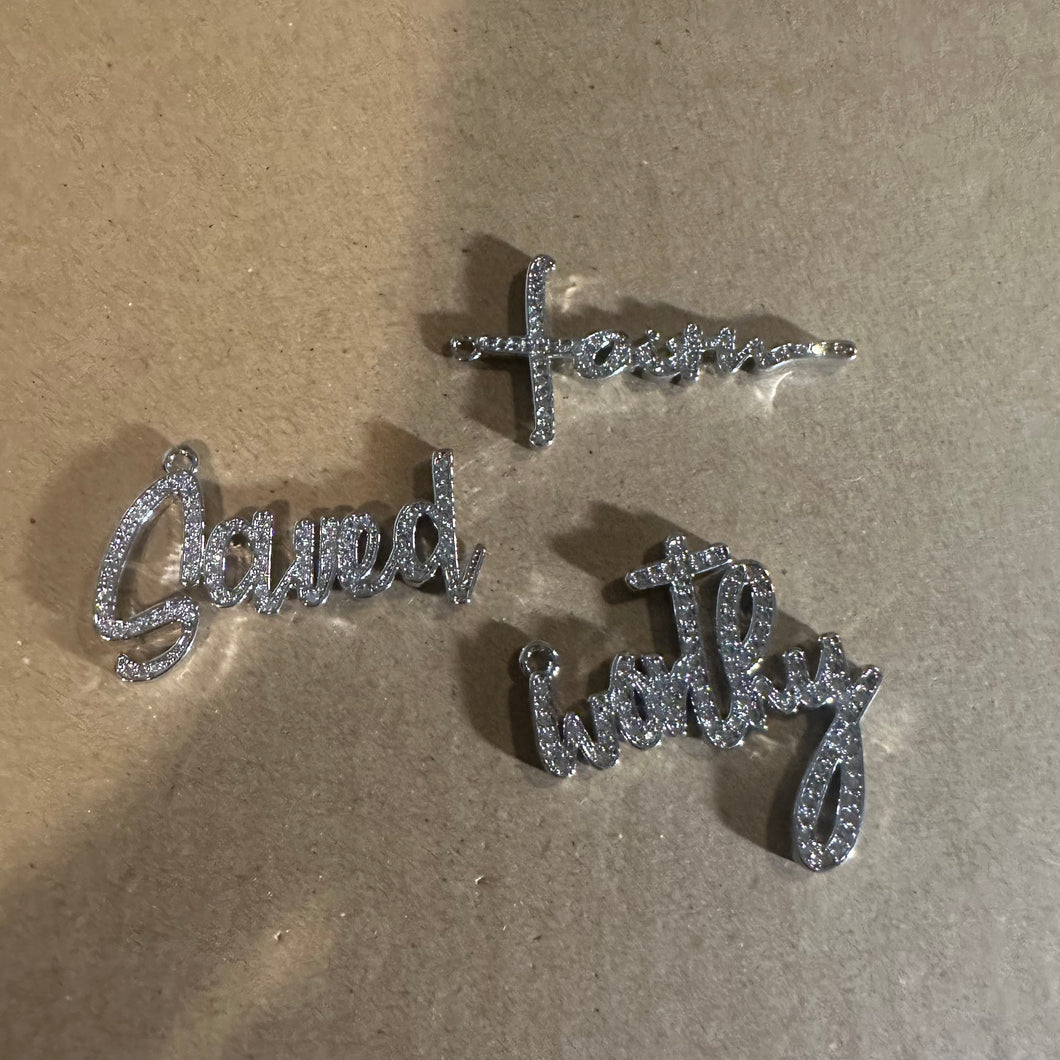 3 pave word charms (silver)