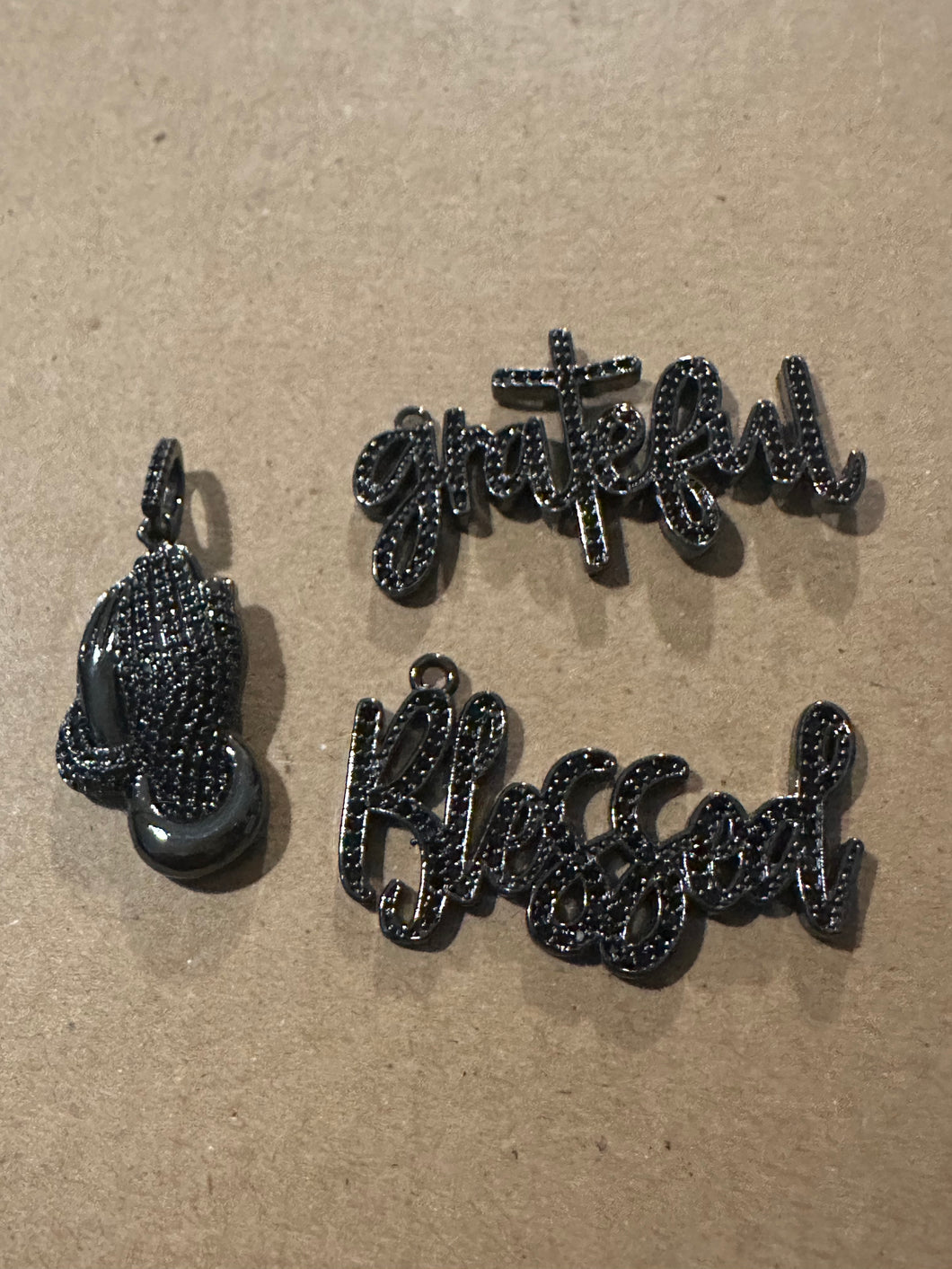 3 pave word charms (black)