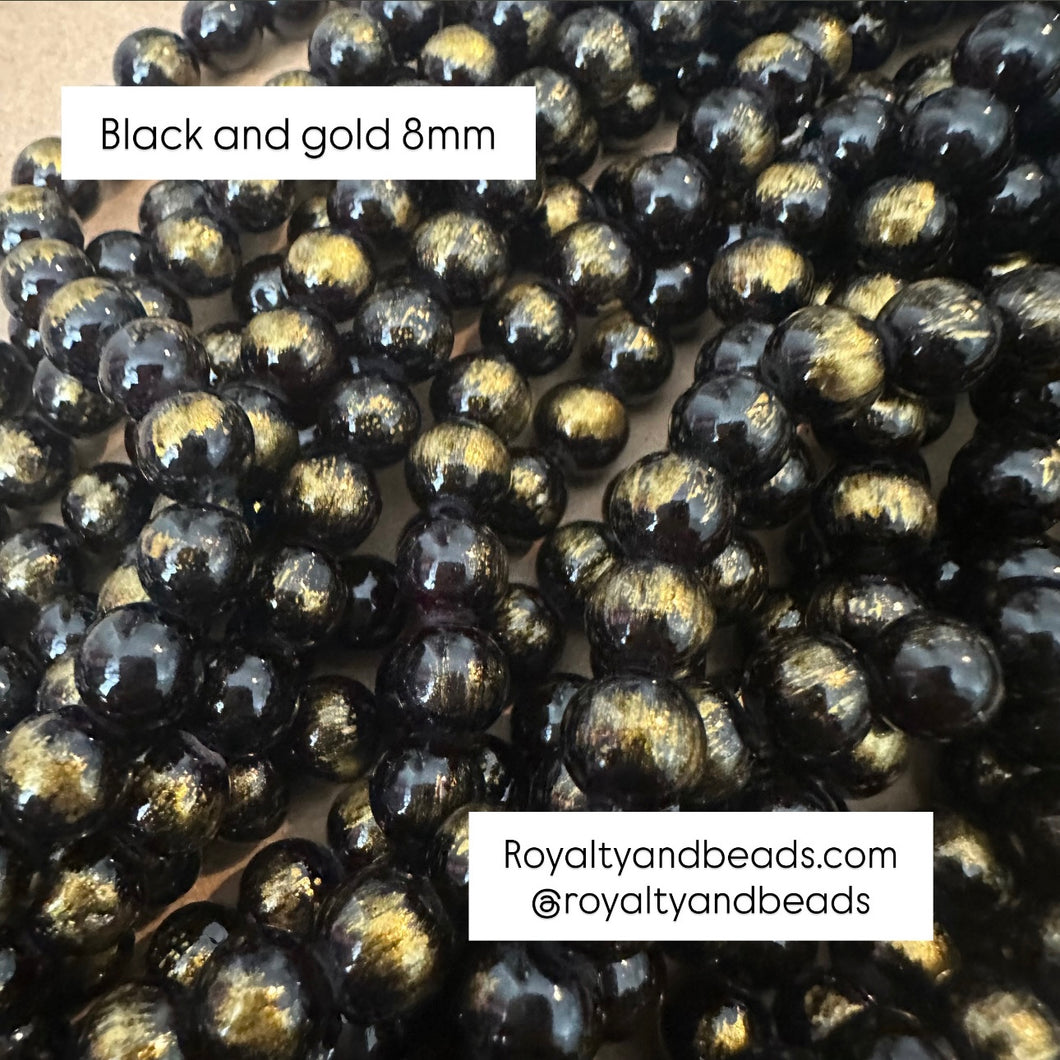 Black and gold beads 8mm