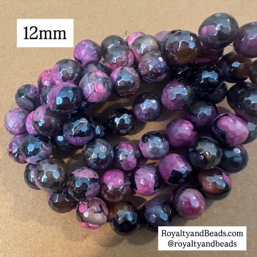 Pink and black agate beads 12mm