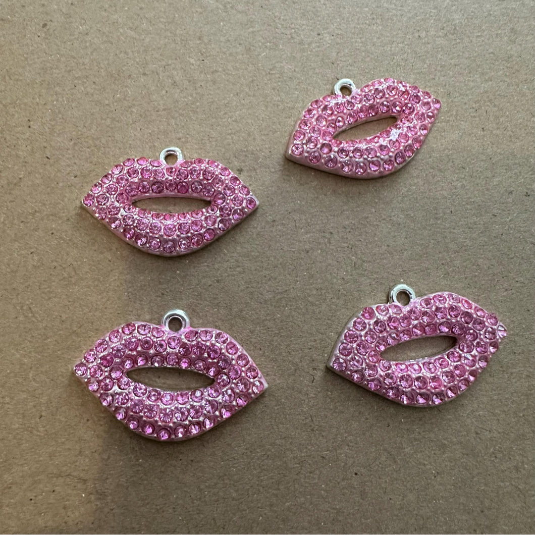 4 pink lip charms
