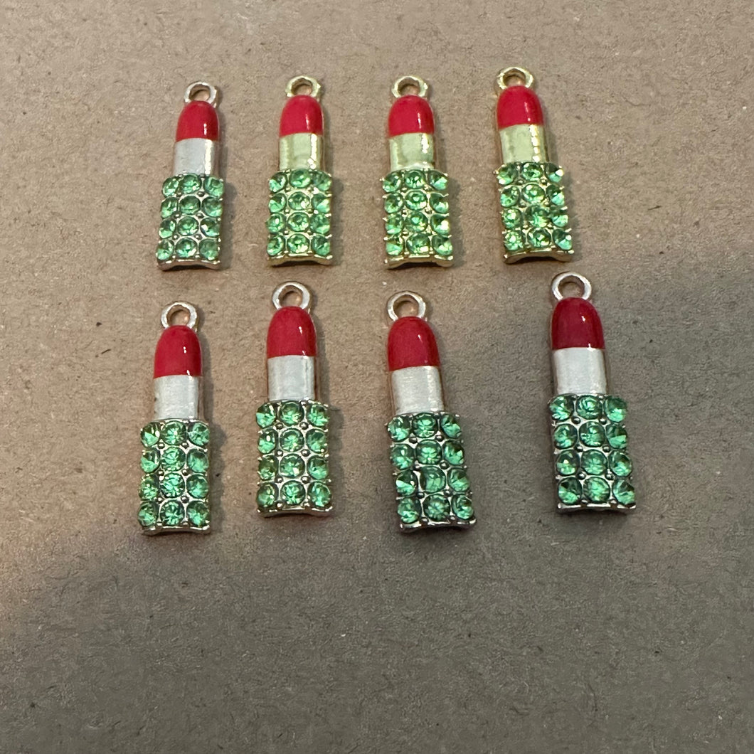 8 green rhinestone lipstick charms