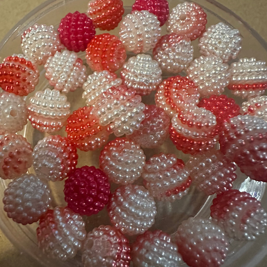Red and White pearl like beads.