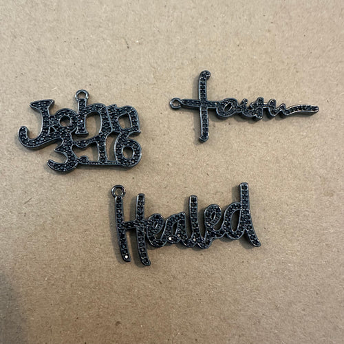 3 pave word charms (black)