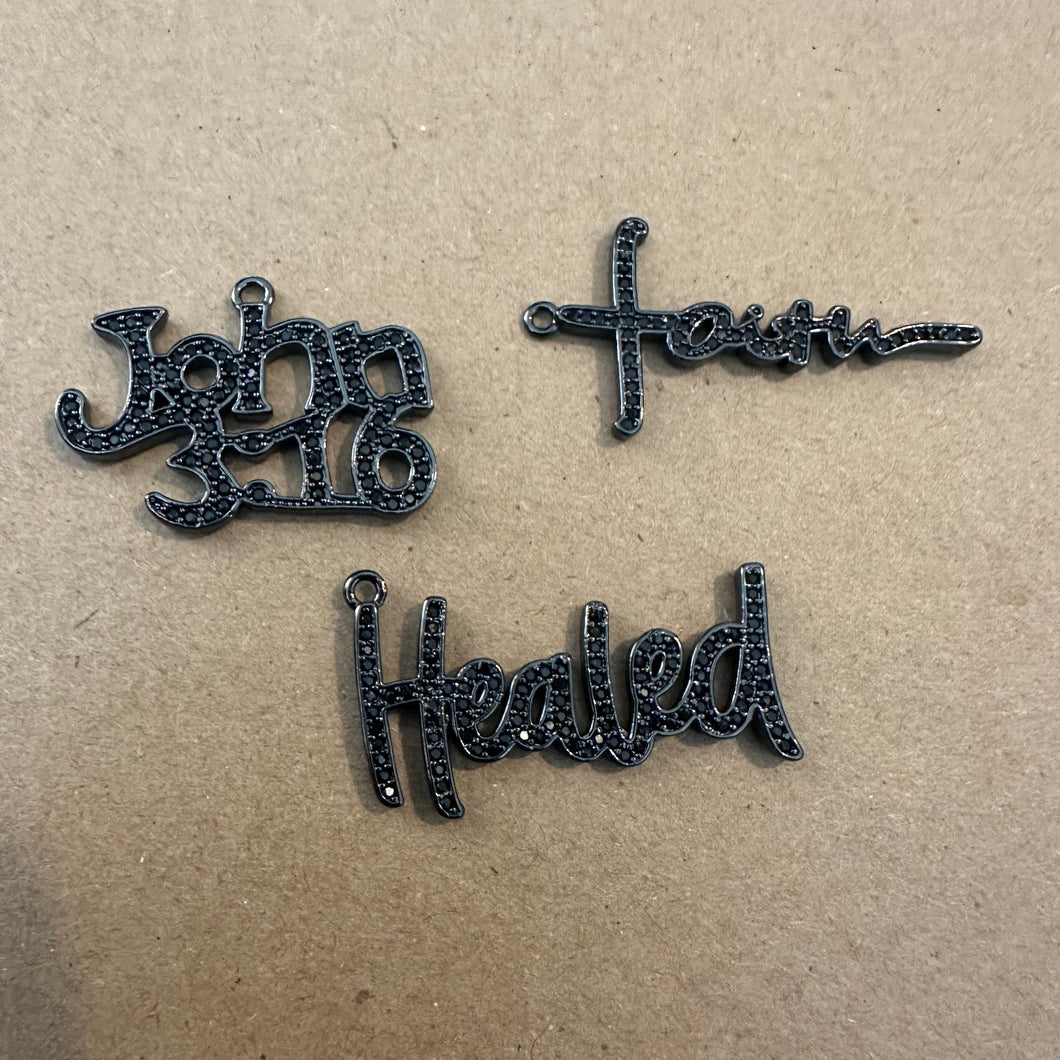 3 pave word charms (black)