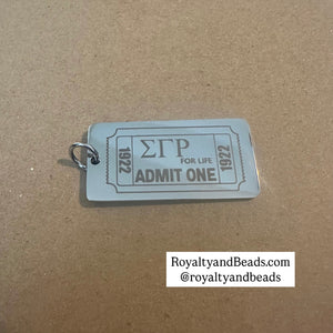 Silver Sigma Gamma Rho ticket.