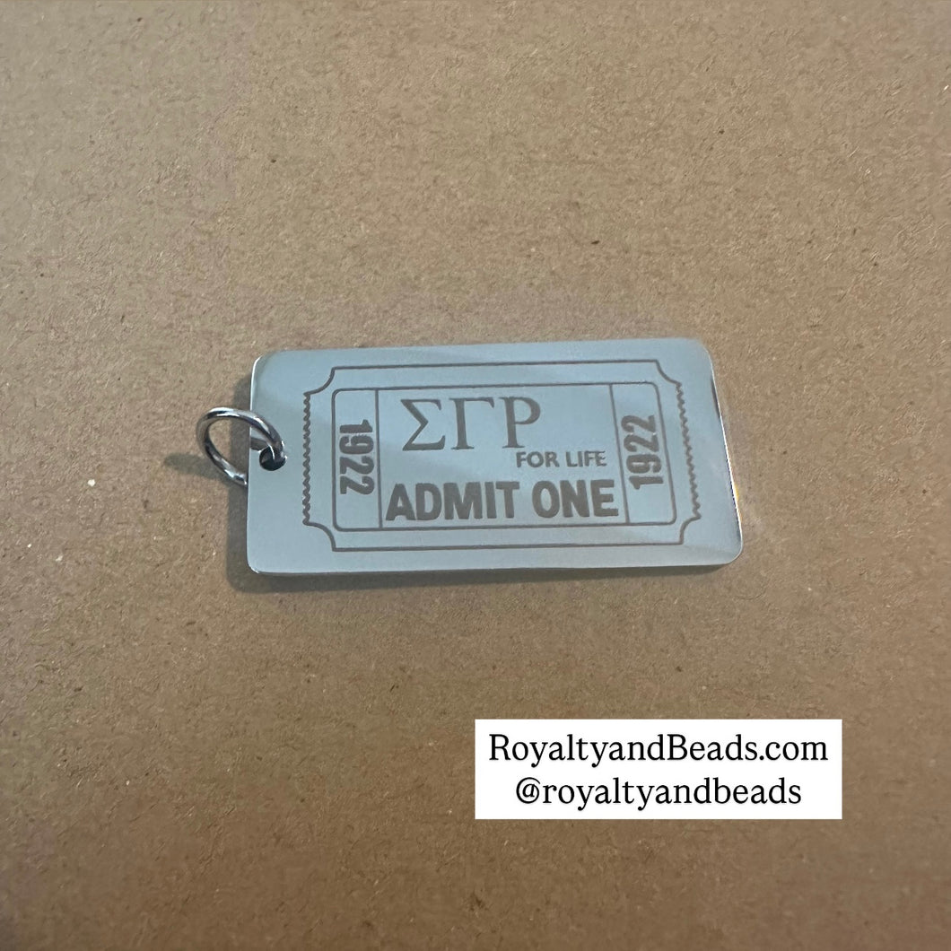 Silver Sigma Gamma Rho ticket.