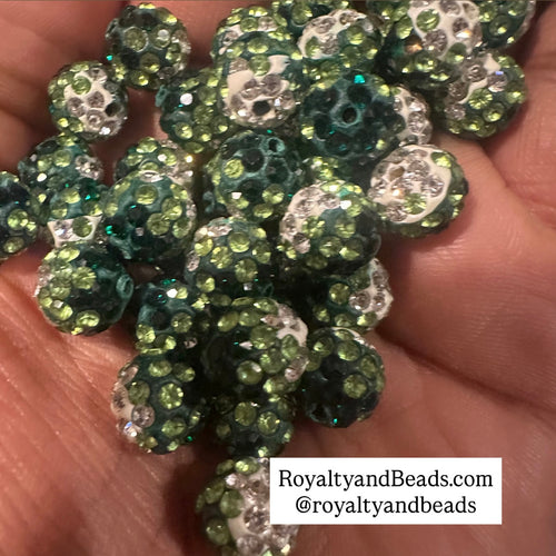 20 green  mixed pave beads.