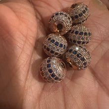 Load image into Gallery viewer, 3 blue Pave beads (rose gold)