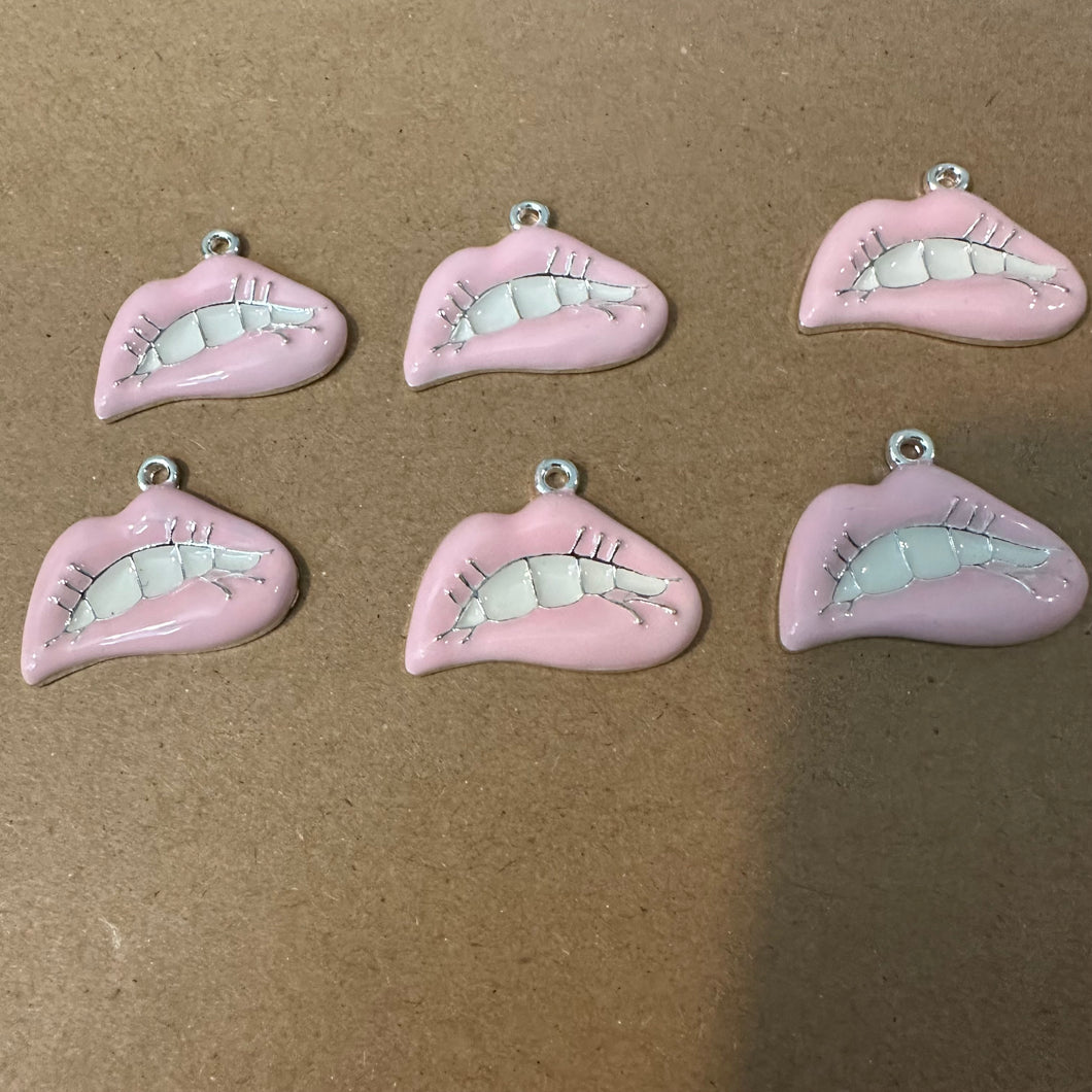 6 pink lip charms