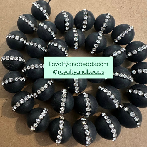 Black rhinestone encrusted beads 12mm