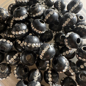 Black rhinestone beads 8mm