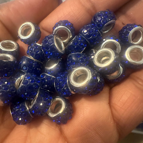 10 blue big hole beads.