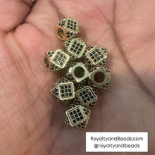 Load image into Gallery viewer, 3 black and gold pave beads 8mm