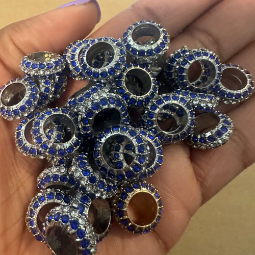 10 blue and silver big hole beads.