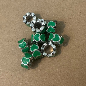 10 green heart big hole beads