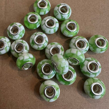 Load image into Gallery viewer, 10 green and white big hole beads