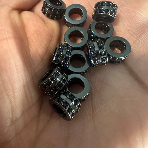 3 all black pave beads 8mm