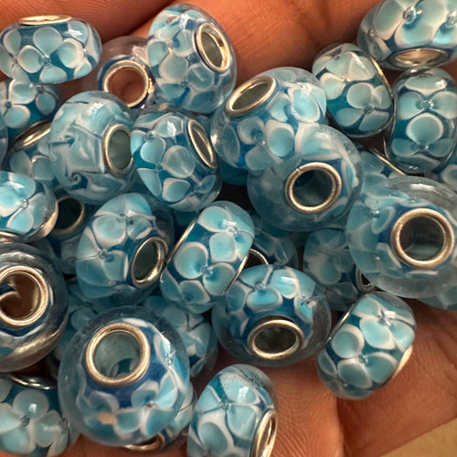 10 mixed blue big hole beads