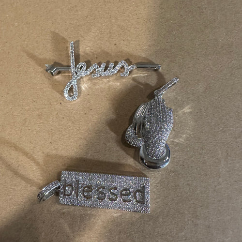 3 pave word charms (silver)