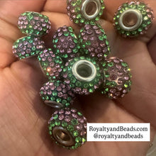 Load image into Gallery viewer, 5 pink and green big hole beads.