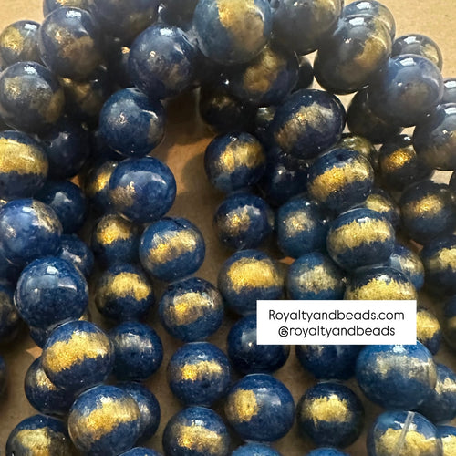 Blue and gold beads 12mm
