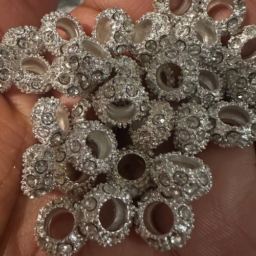 10 clear rhinestone big hole beads