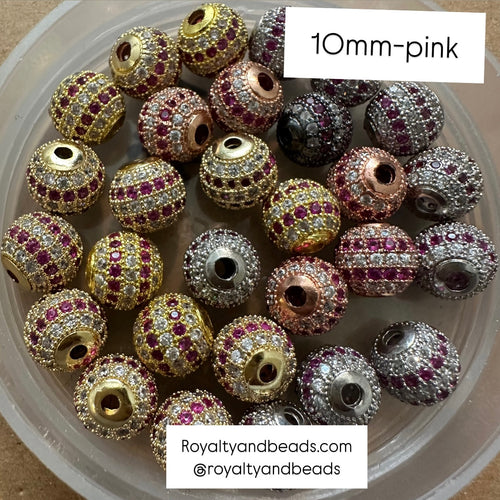 Pink Pave beads 10mm