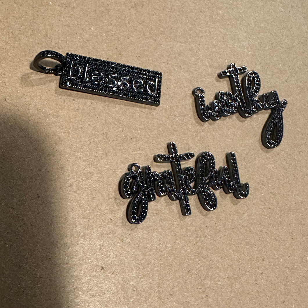3 pave word charms (black)