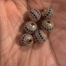 Load image into Gallery viewer, 3 blue Pave beads (rose gold)