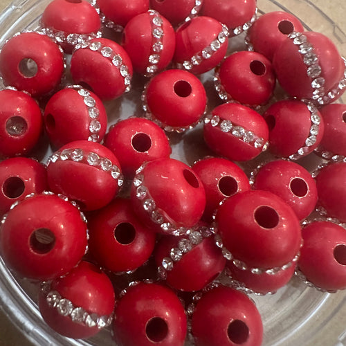 Red rhinestone beads 10mm