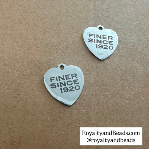 Finer Since 1920 heart charm. SS