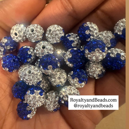 5 blue and white pave beads.