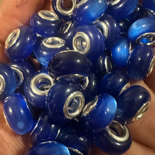 10 blue cats eye big hole beads