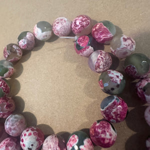Pink and green agate beads 12mm
