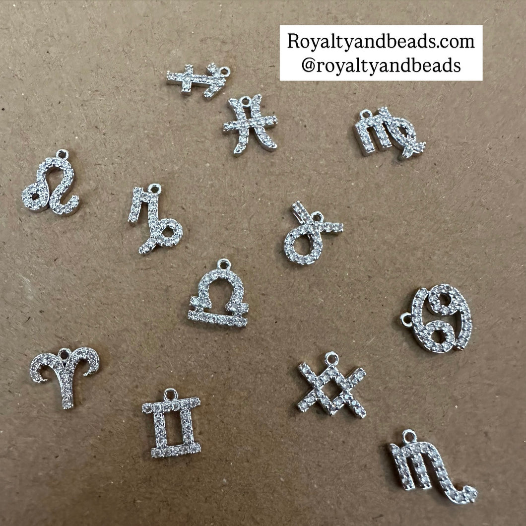 Silver pave Zodiac charms