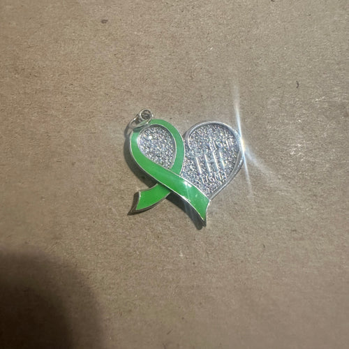 Silver green ribbon pave charm